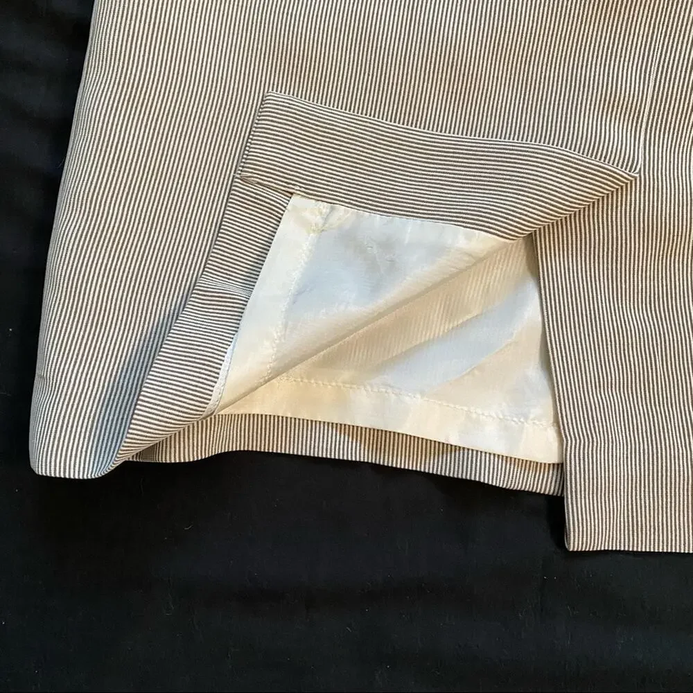 Talbots Pencil Skirt Womens 2P Brown White Pinstripe Excellent‎ Italian Fabric
